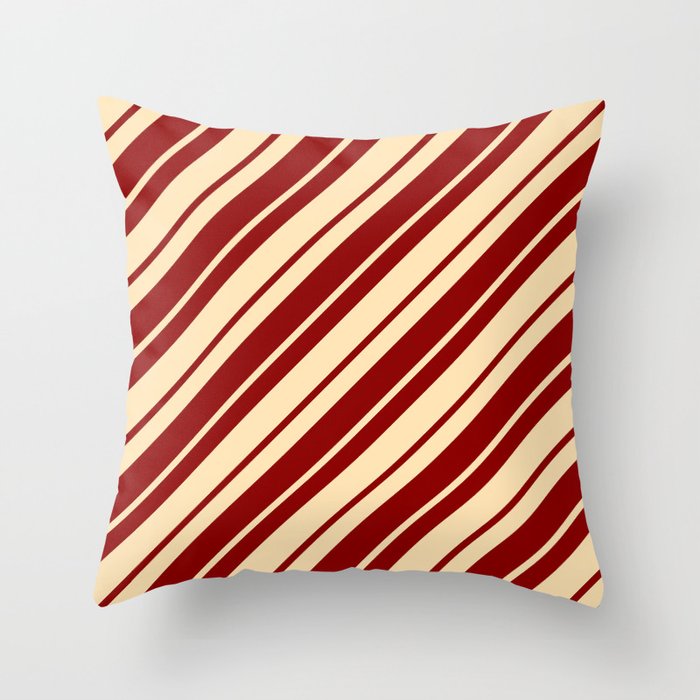Beige and Dark Red Colored Stripes/Lines Pattern Throw Pillow