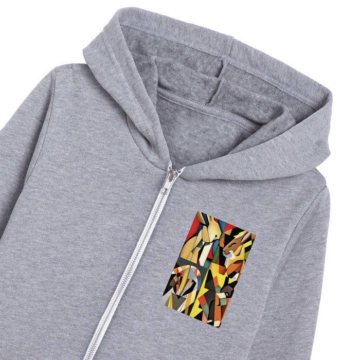 Three Rabbits And A Lion Geometric Abstract Art Collage Kids Zip Hoodie