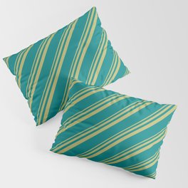 [ Thumbnail: Dark Khaki and Teal Colored Stripes/Lines Pattern Pillow Sham ]
