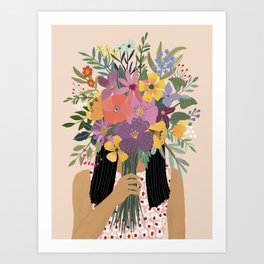 Woman with bouquet Art Print