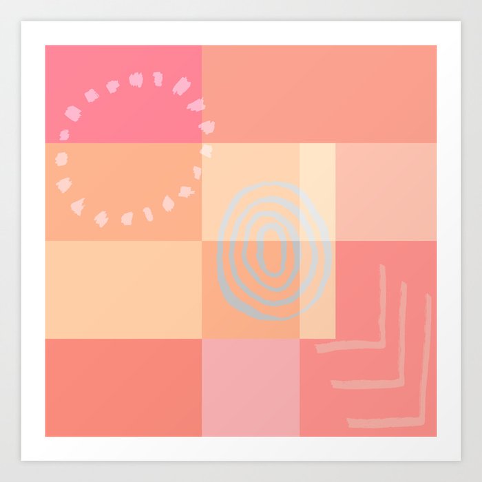 Riviera Rose - Squared Pattern and Doodles In Various Pink Tones Art Print