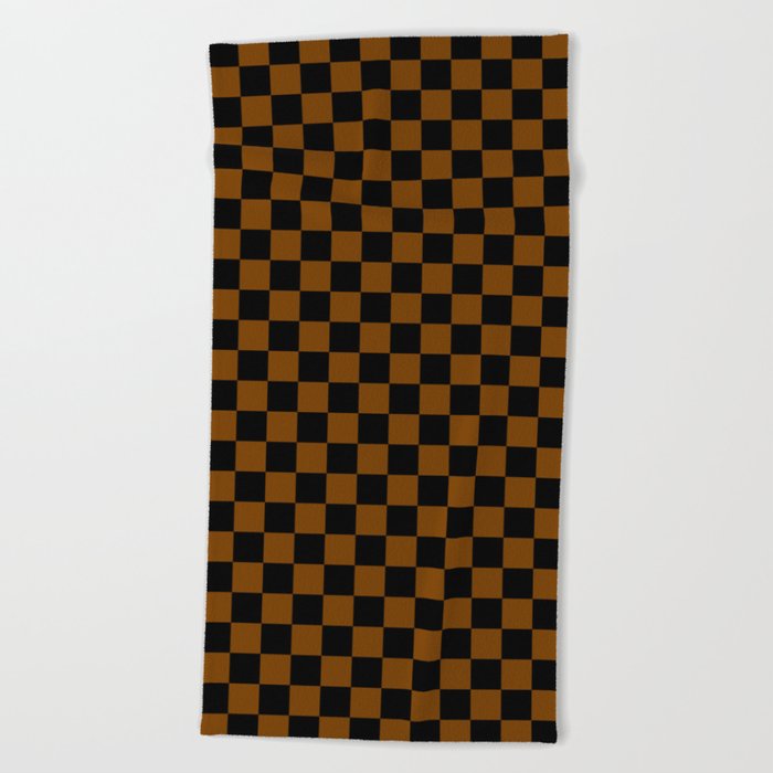 Black and Chocolate Brown Checkerboard Beach Towel