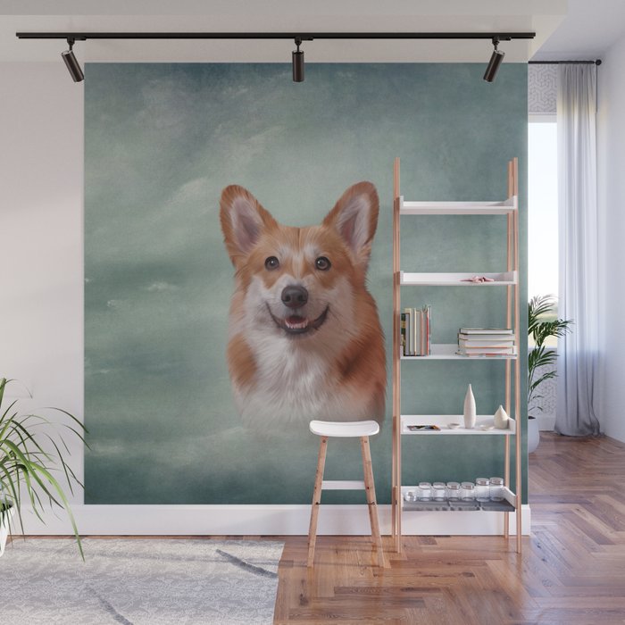 Drawing Dog breed Welsh Corgi portrait Wall Mural