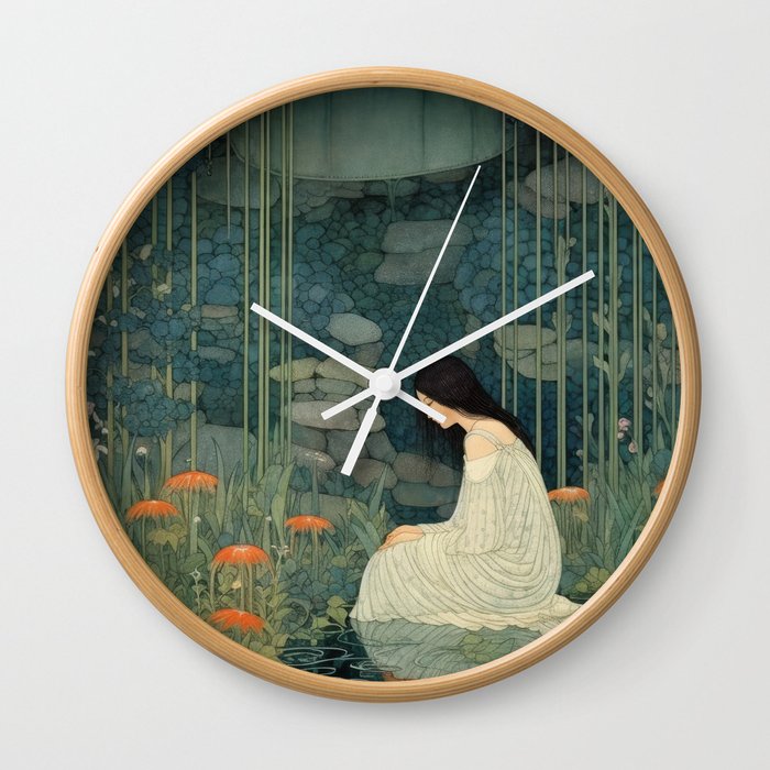 Girl in Pond Wall Clock
