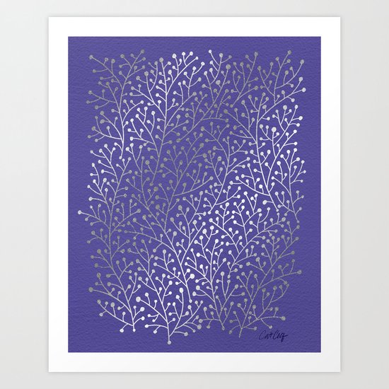 Periwinkle Berry Branches Art Print