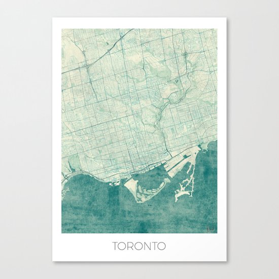 Toronto Map Blue Vintage Canvas Print