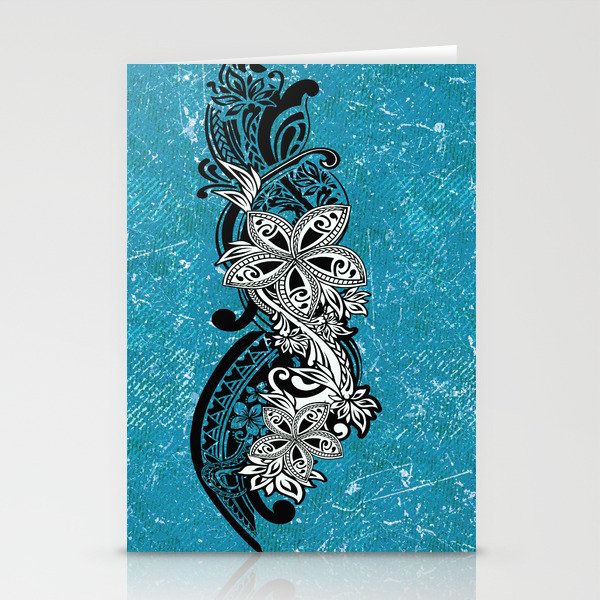 Blue Denim Abstract With Black And White Tribal Overlay Stationery Cards