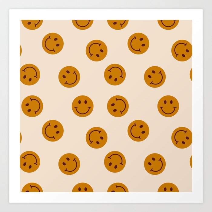 70s Retro Smiley Face Pattern Art Print