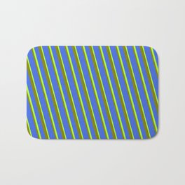 [ Thumbnail: Green, Royal Blue, and Light Green Colored Lines/Stripes Pattern Bath Mat ]