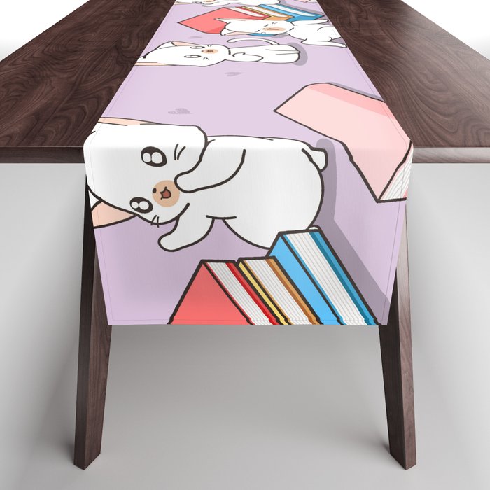 Cats and Books Pattern Table Runner