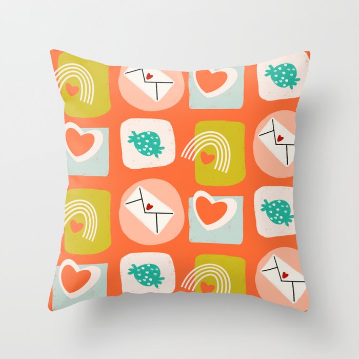 Love Cubes Orange Throw Pillow