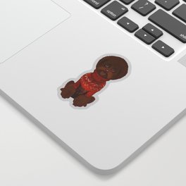 Brown Afro Styled Poodle Dog Wearing a Red Wooly Knitted Sweater Sticker | Turtleneck, Doggrooming, Fluffydog, Sweater, Afro, Pooch, Ninarycroft, Curls, Colored Pencil, Puff 