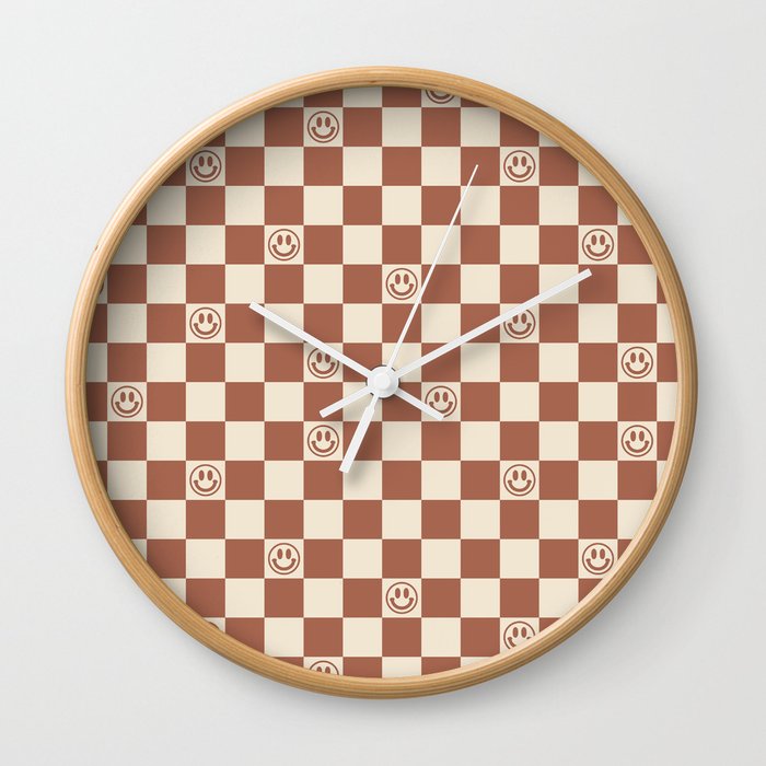 Smiley Face & Checkerboard (Milk Chocolate Colors) Wall Clock