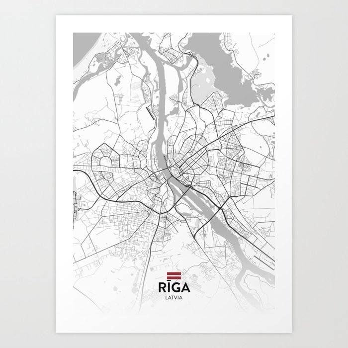 Riga, Latvia - Light City Map Art Print