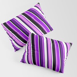 [ Thumbnail: Dark Violet, Violet, Indigo, Black, and White Colored Pattern of Stripes Pillow Sham ]