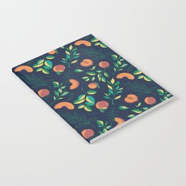 Blooh Peaches and leafs on a deep blue background  Notebook