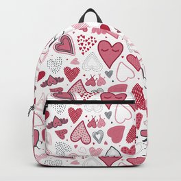 Hand drawn pacific pink and red doodle hearts pattern. Backpack