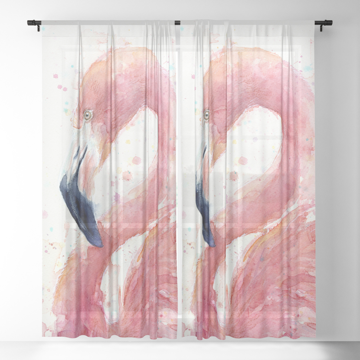Pink Flamingo Watercolor Sheer Curtain By Olechka Society6