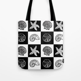 Checkered Seashells - Black and White Tote Bag
