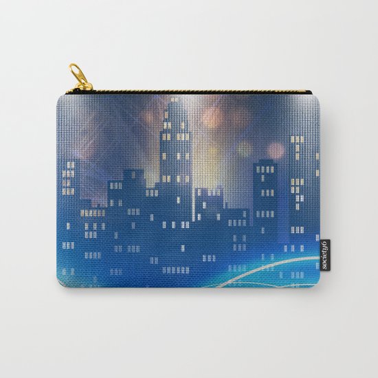 Neon city skyline by night metallic look print Carry-All Pouch