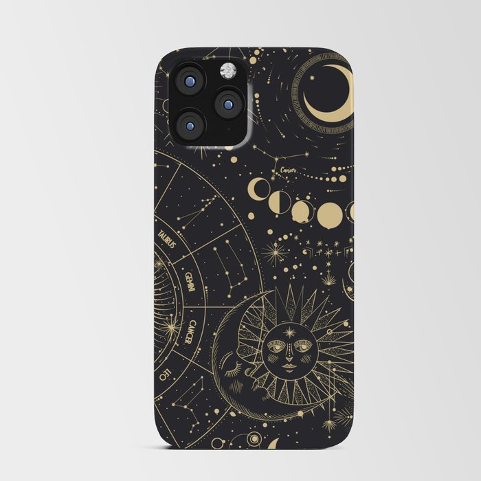 celestial map with stars moon and sun  iPhone Card Case
