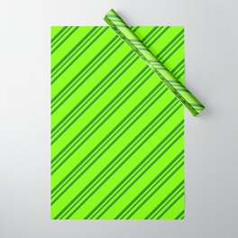 [ Thumbnail: Chartreuse and Forest Green Colored Stripes/Lines Pattern Wrapping Paper ]