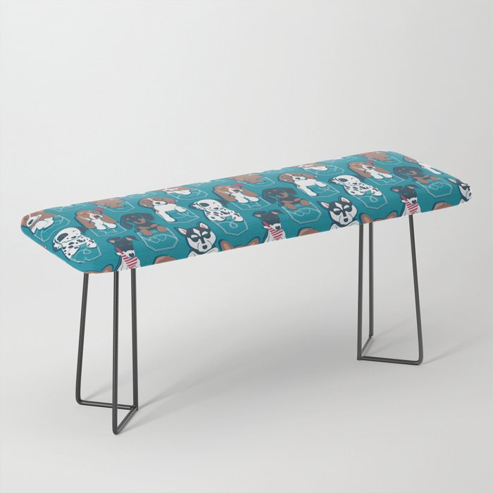 Pure love pockets I // turquoise background Dachshund Beagle Dalmatian Basset Hound Labrador Retriever Husky Welsh Corgi and Italian Greyhound dog puppies Bench