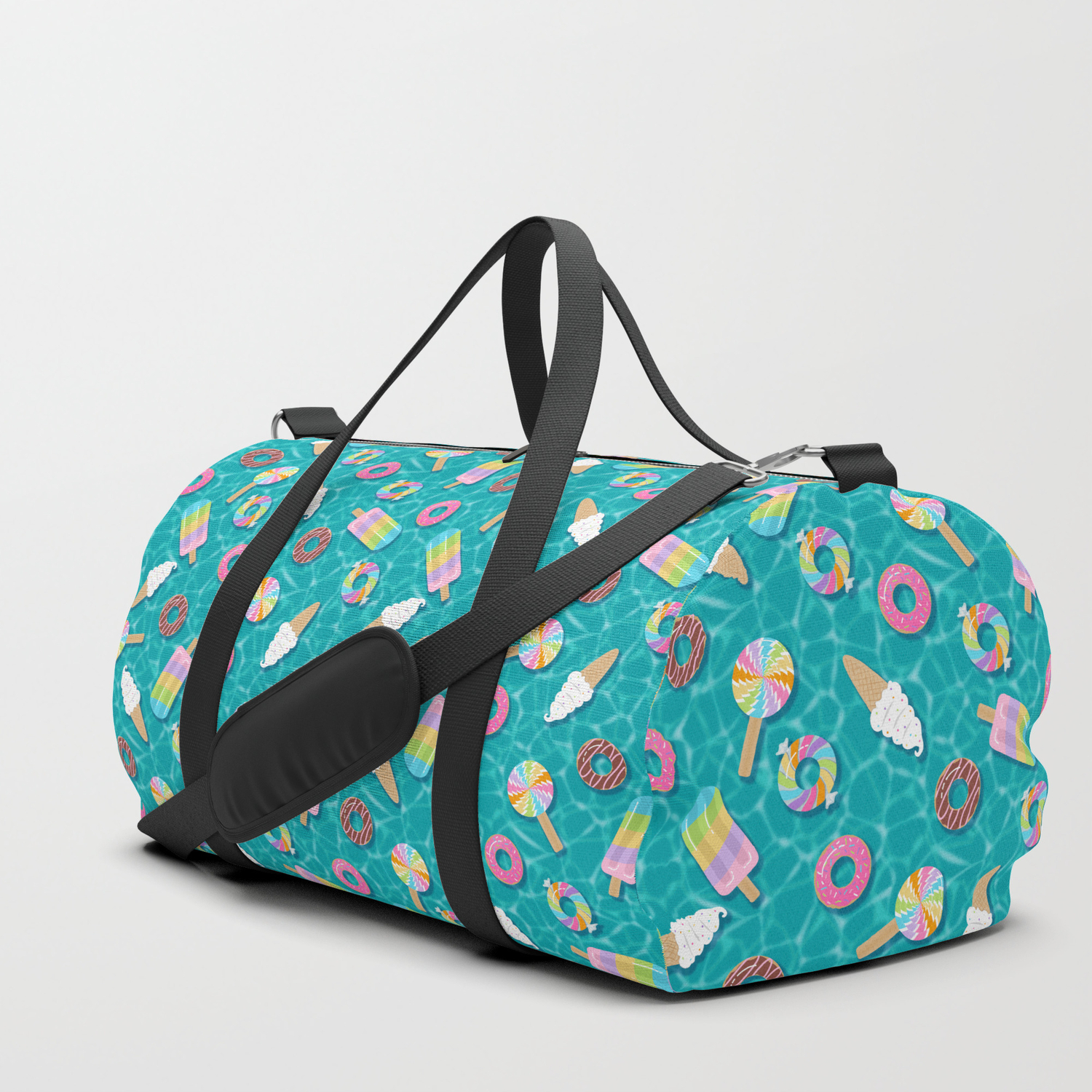 turquoise duffle bag