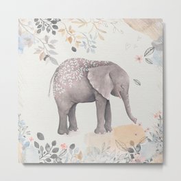 Floral Fantasy Elephant Metal Print