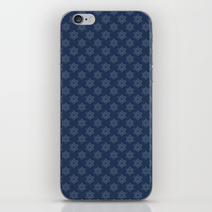 Hand painted navy blue Christmas snow flakes motif iPhone Skin