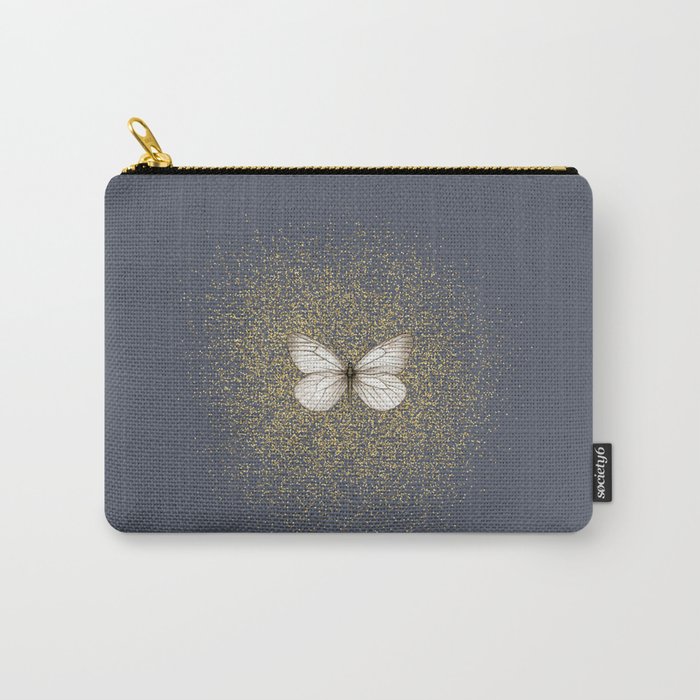 Hand-Drawn Butterfly and Golden Fairy Dust on Dark Gray Carry-All Pouch