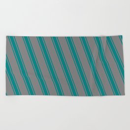 [ Thumbnail: Gray and Teal Colored Stripes/Lines Pattern Beach Towel ]