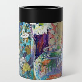 Gold Fish bowl, Fruits, Flowers, and Peonies still life portrait painting by Kathryn Evelyn Cherry Can Cooler