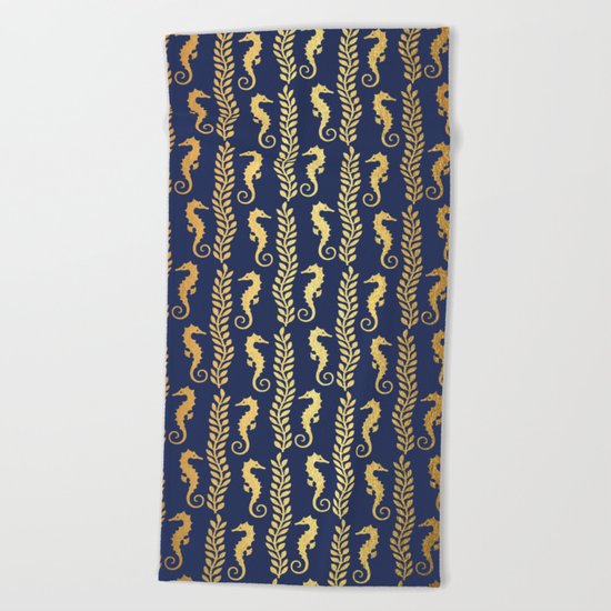 Nautical gold seahorse Beach Towel