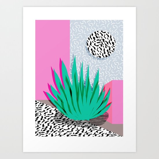 Dag - throwback memphis 1980s neon art pink pastel pattern black and white minimal art design urban Art Print