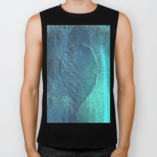 Light blue teal tonnes with an abstract leaf Biker Tank