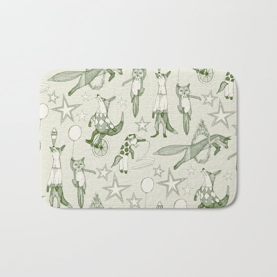 foxy circus green ivory Bath Mat