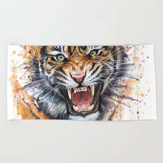 Tiger Roaring Wild Jungle Animal Beach Towel