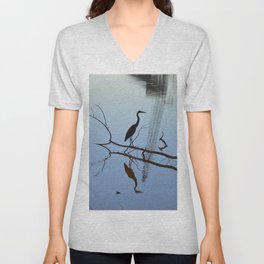 Blue Heron Silhouette V Neck T Shirt