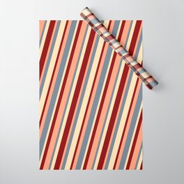 [ Thumbnail: Light Salmon, Slate Gray, Beige, and Dark Red Colored Lines Pattern Wrapping Paper ]