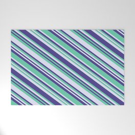 [ Thumbnail: Aquamarine, Lavender & Dark Slate Blue Colored Lined/Striped Pattern Welcome Mat ]