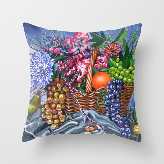 Plastic Fruits and Flowers Throw Pillow
