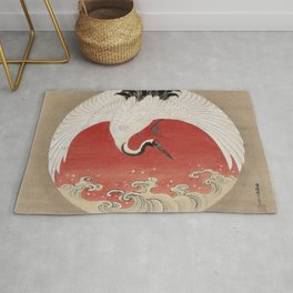 Crane and Waves Tsuruzawa Tansaku Morihiro Area & Throw Rug