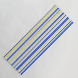 [ Thumbnail: Tan, Lavender & Royal Blue Colored Striped/Lined Pattern Yoga Mat ]