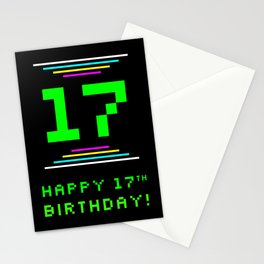[ Thumbnail: 17th Birthday - Nerdy Geeky Pixelated 8-Bit Computing Graphics Inspired Look Stationery Cards ]
