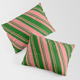[ Thumbnail: Light Coral and Dark Green Colored Lines Pattern Pillow Sham ]