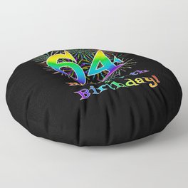 [ Thumbnail: 64th Birthday - Fun Rainbow Spectrum Gradient Pattern Text, Bursting Fireworks Inspired Background Floor Pillow ]