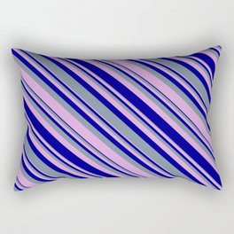 [ Thumbnail: Light Slate Gray, Plum, and Dark Blue Colored Lines/Stripes Pattern Rectangular Pillow ]