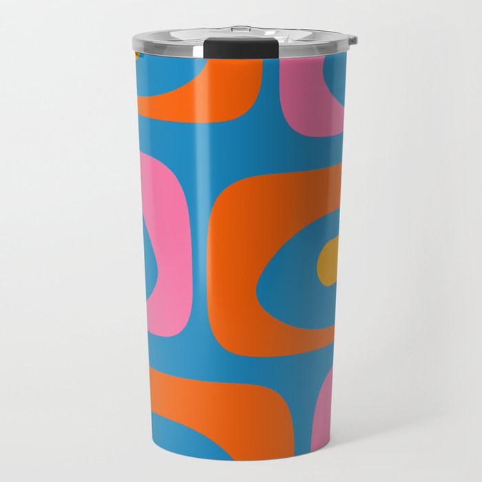 Mid Century Modern Piquet Abstract Blue Orange Pink Travel Mug