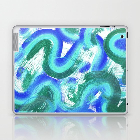 Swirls and Squiggles Abstract Painting - Blue Aqua Green Laptop & iPad Skin